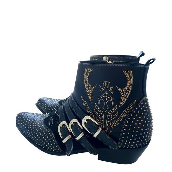 Anine Bing Penny Gold Studded Ankle Booties EU 40 Womens Boots Western Buckle - Picture 6 of 11